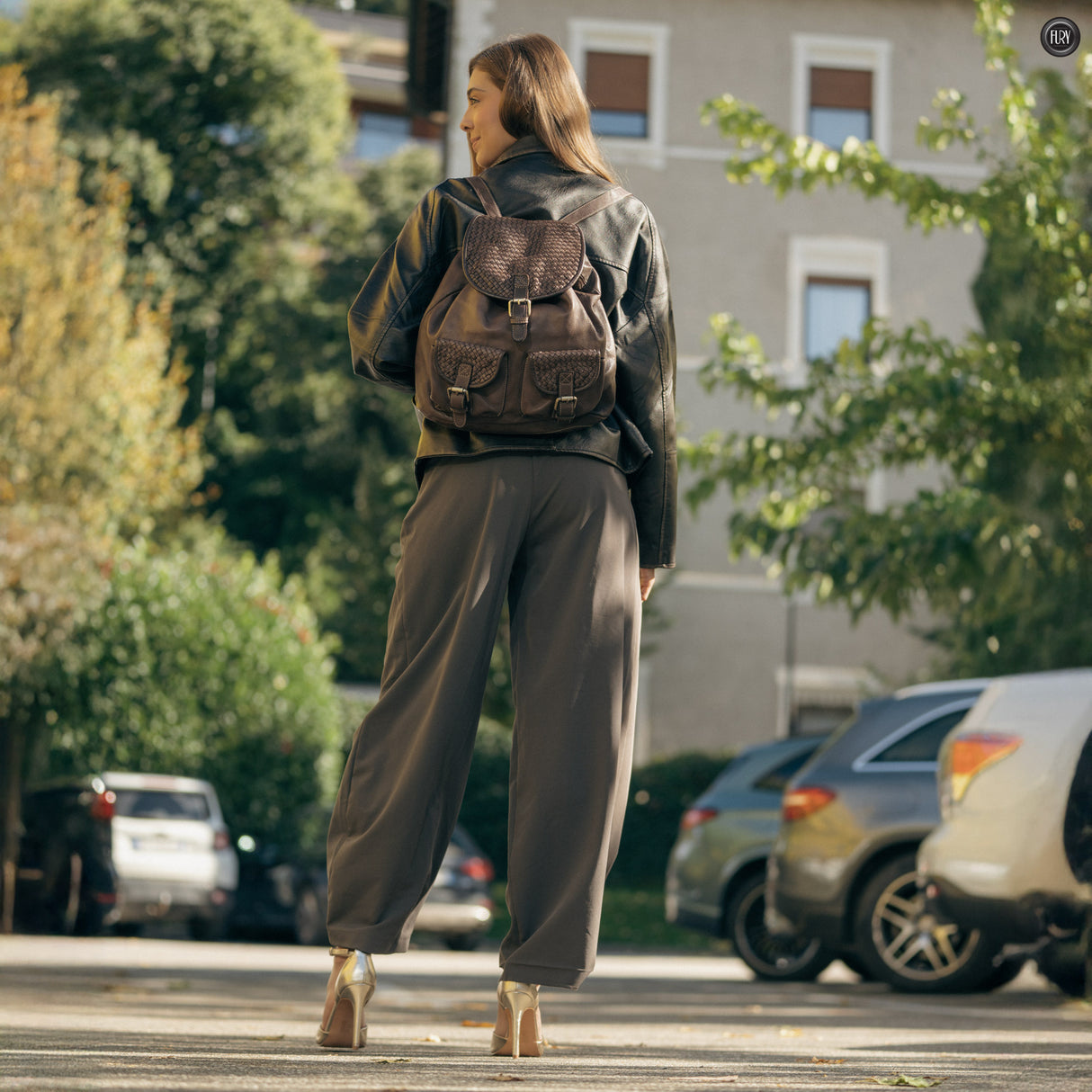 Lorenzo Rucksack aus gewebtem Leder