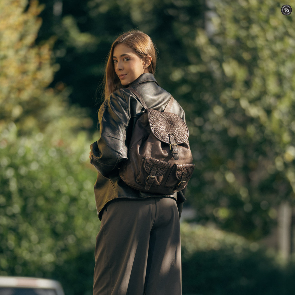 Lorenzo Rucksack aus gewebtem Leder