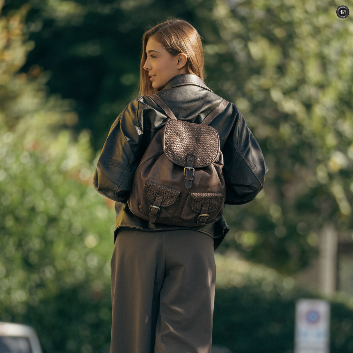 Lorenzo Rucksack aus gewebtem Leder