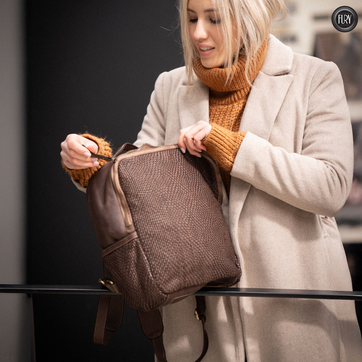 David Rucksack in gewebter Leder