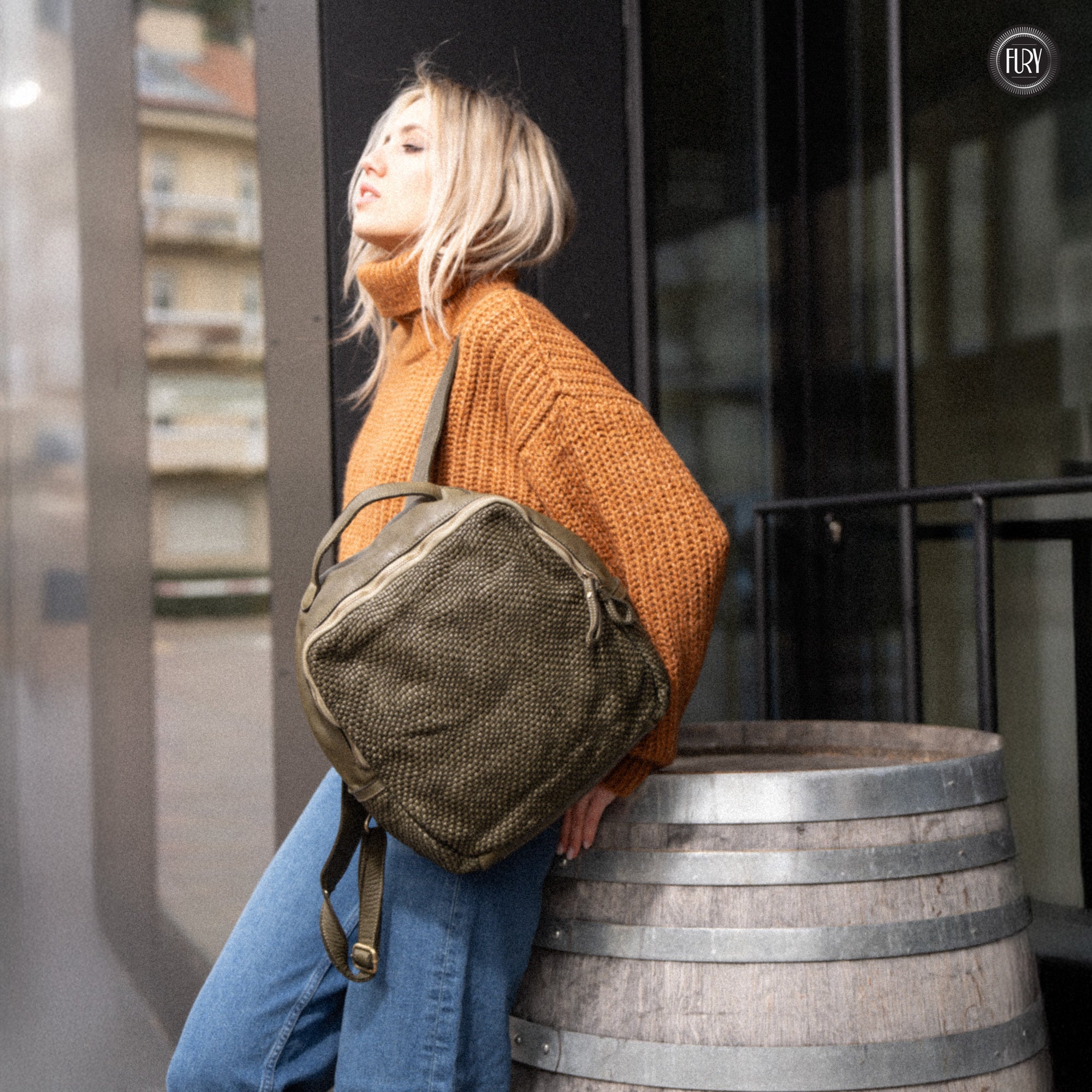 David Rucksack in gewebter Leder