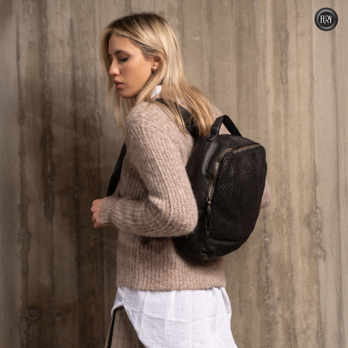 David Rucksack in gewebter Leder