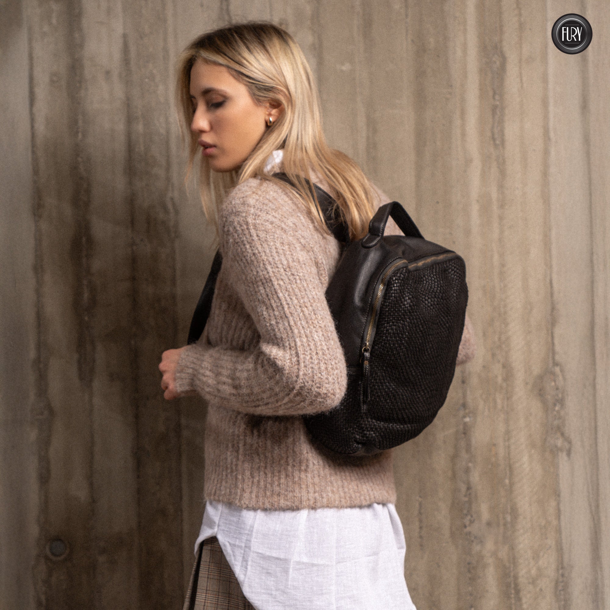 David Rucksack in gewebter Leder