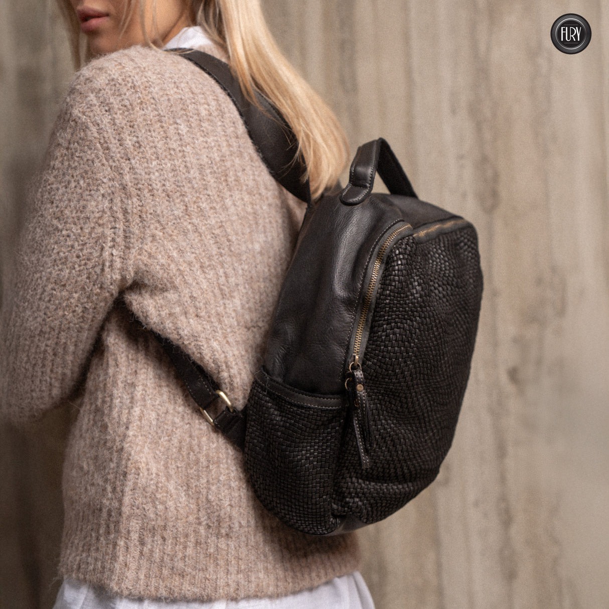 David Rucksack in gewebter Leder