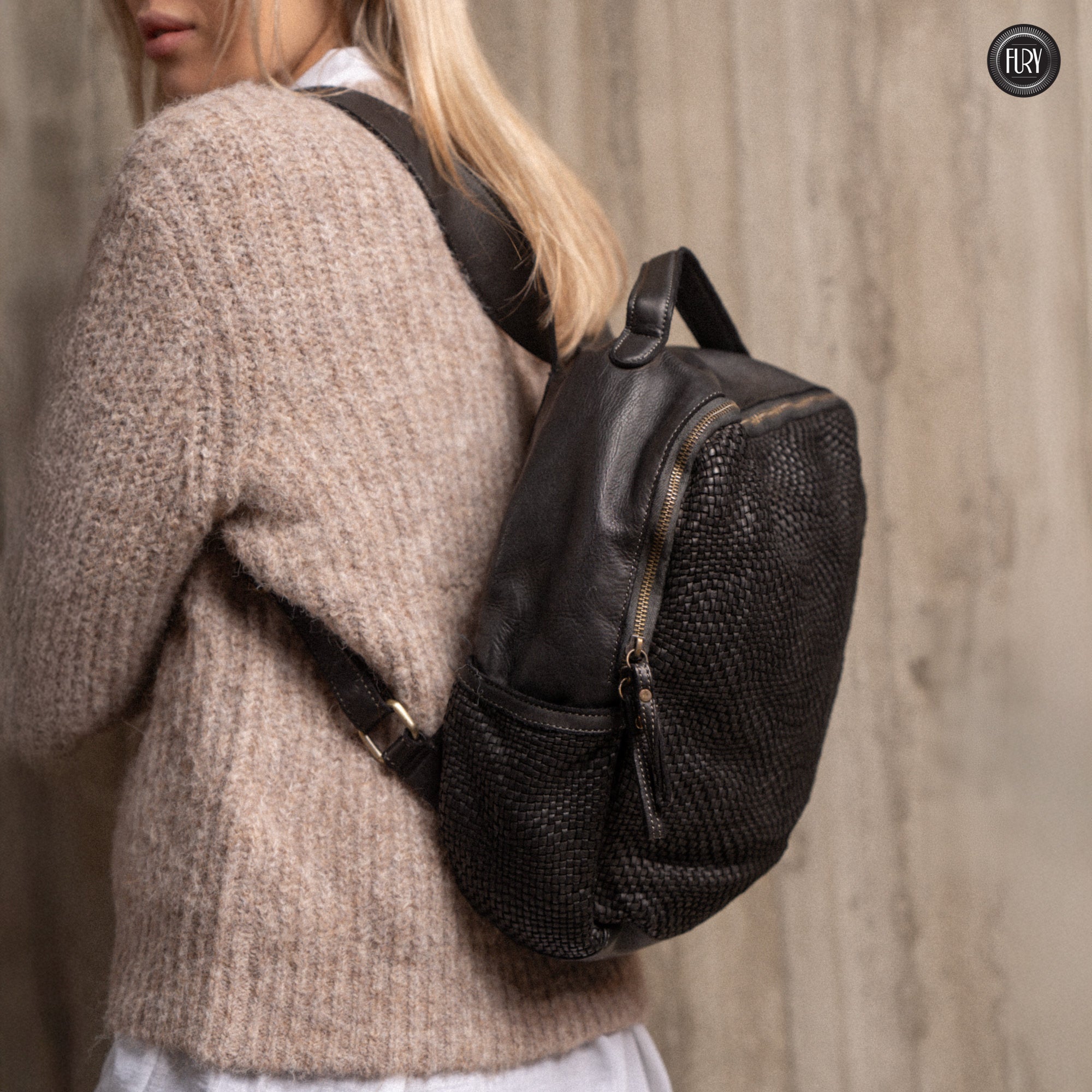 David Rucksack in gewebter Leder