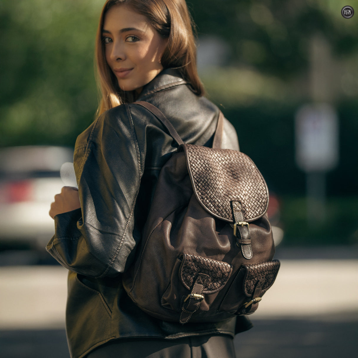 Lorenzo Rucksack aus gewebtem Leder