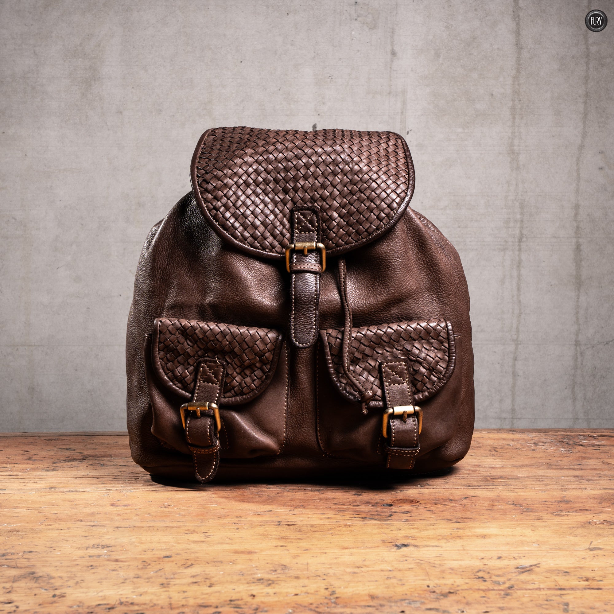 Lorenzo Rucksack aus gewebtem Leder